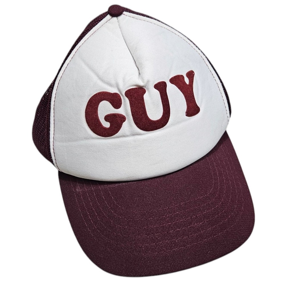 Jansport Vintage 90s Y2K Trucker Hat Maroon White GUY‎ Graphic Patch Cap Adult